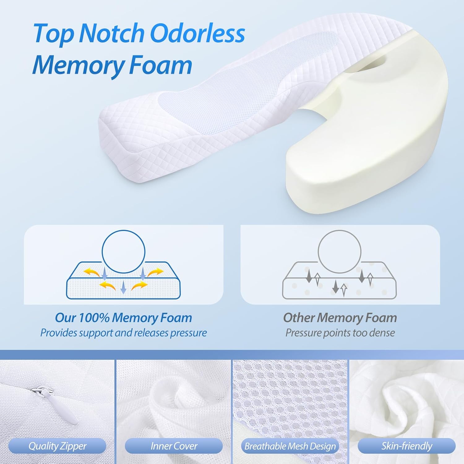 HOMCA Side Sleeper Pillows for Adults, Memory Foam U Shaped Pillows for Neck Pain Relief, Cervical Neck Pillow for Side Sleepers with Removable Washable Pillowcase (Upgraded Version)