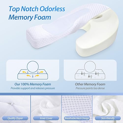 Miniatura 6 de HOMCA Almohadas para dormir de lado para adultos, almohadas de espuma viscoelástica en forma de U para aliviar el dolor de cuello, almohada cervical