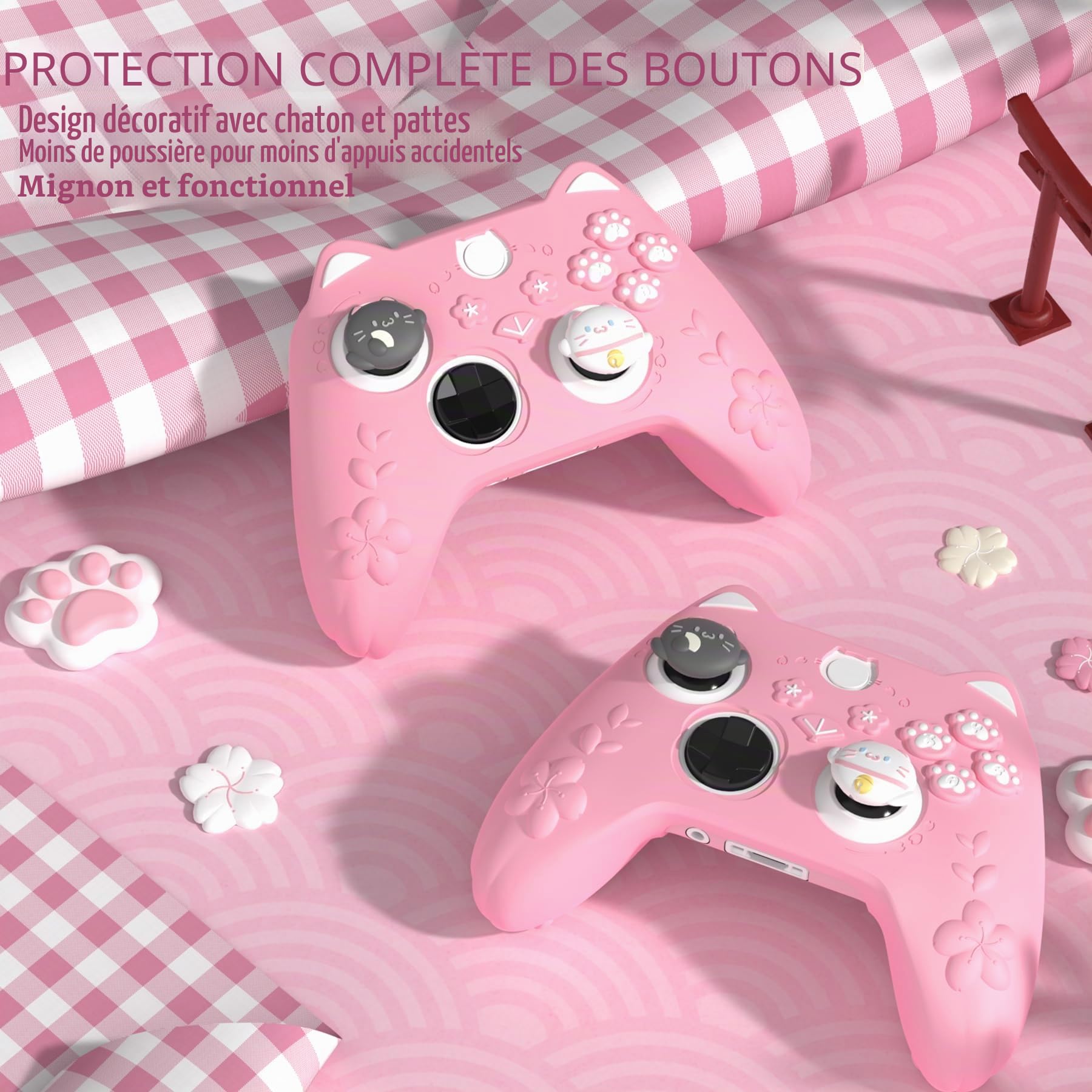 playvital Coque de Protection pour Xbox Series X S Manette Accessoires,Housse Grip en Silicone avec Capuchons de Joystick & Autocollant pour Xbox Core Controller Cover Skin-Rose