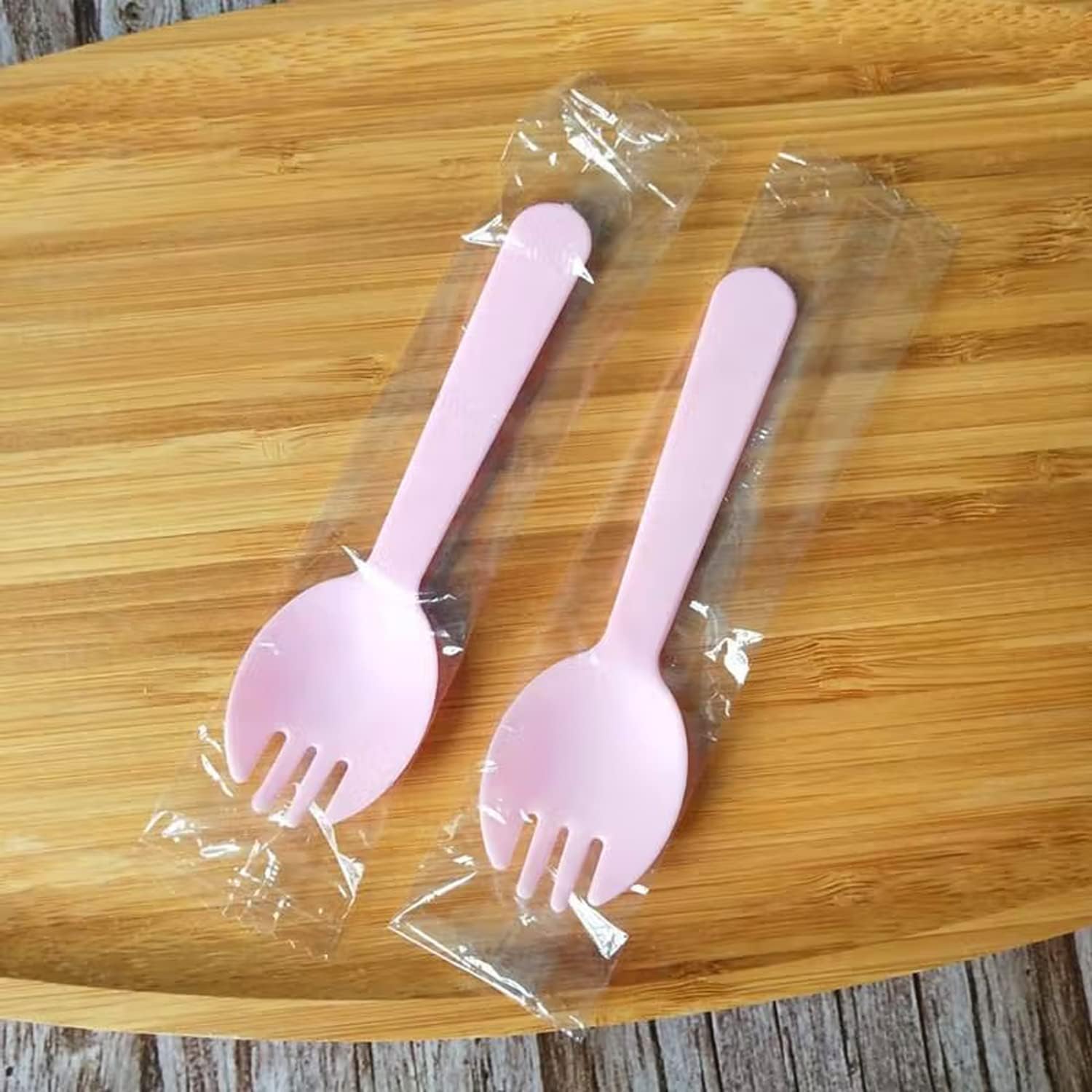 100PCS Disposable Sporks, Individually Wrappe EcoFriendly Durable Plastic Spork, 2