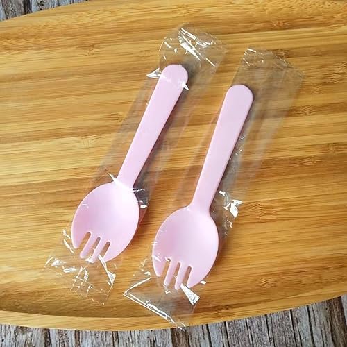 100 tenedores desechables de plástico duradero y ecológicos, tenedores y cucharas 2 en 1, ideales para almuerzos escolares, pícnics o restaurantes y