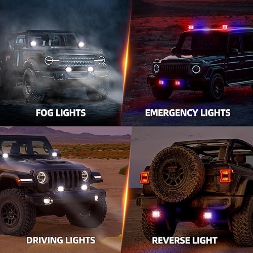 Miniatura 6 de NAOEVO Cápsulas de luz LED estroboscópica de 4 pulgadas, disparador lateral ámbar, blanco, azul y rojo, 6 modos, luz todoterreno de 60W con función