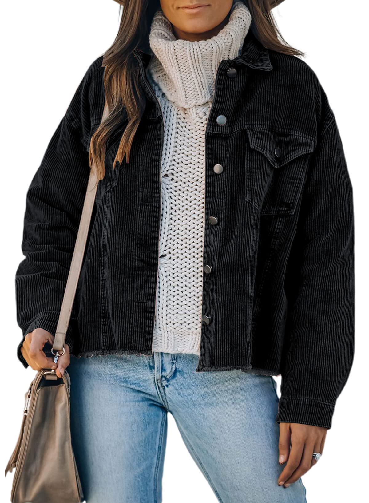 Dokotoo Womens Corduroy Jackets Button Down Long Sleeve Casual Shacket Coats Outwear