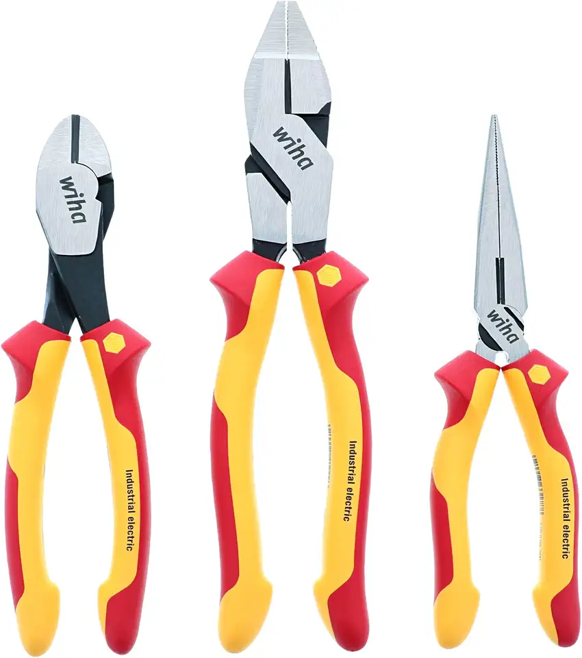 WIHA 32968 3 Piece Insulated Industrial Grip Pliers and Cutters Set, Red