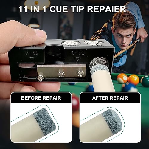 Miniatura 5 de Moldeador de puntas de taco de piscina 11 en 1, kit de repuesto de 25 puntas de taco de piscina, herramienta de punta de taco de piscina, 10 puntas