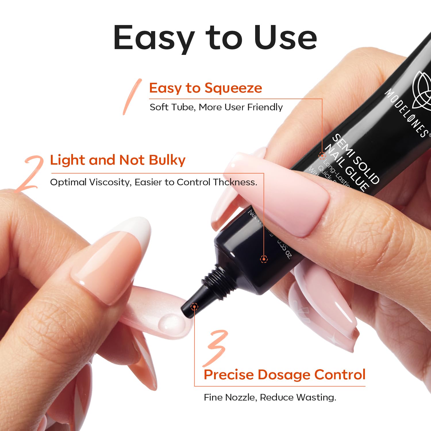 Modelones Semi Solid Nail Glue for Press Ons, No UV Light Needed Quick Drying, 10g 2Pcs Gel Nail Glue for Press On Nails Fake Nails Tips, Long Lasting DIY Home Salon