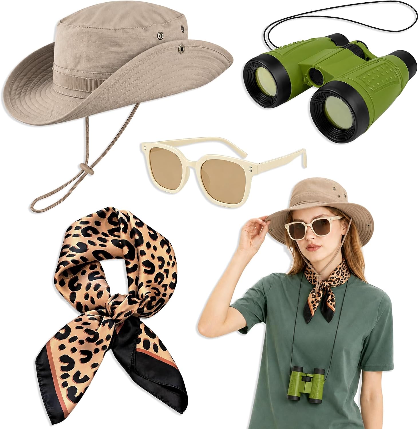 4Pcs Safari Costume for Women, Zoo Keeper Costume Adult for Halloween Party