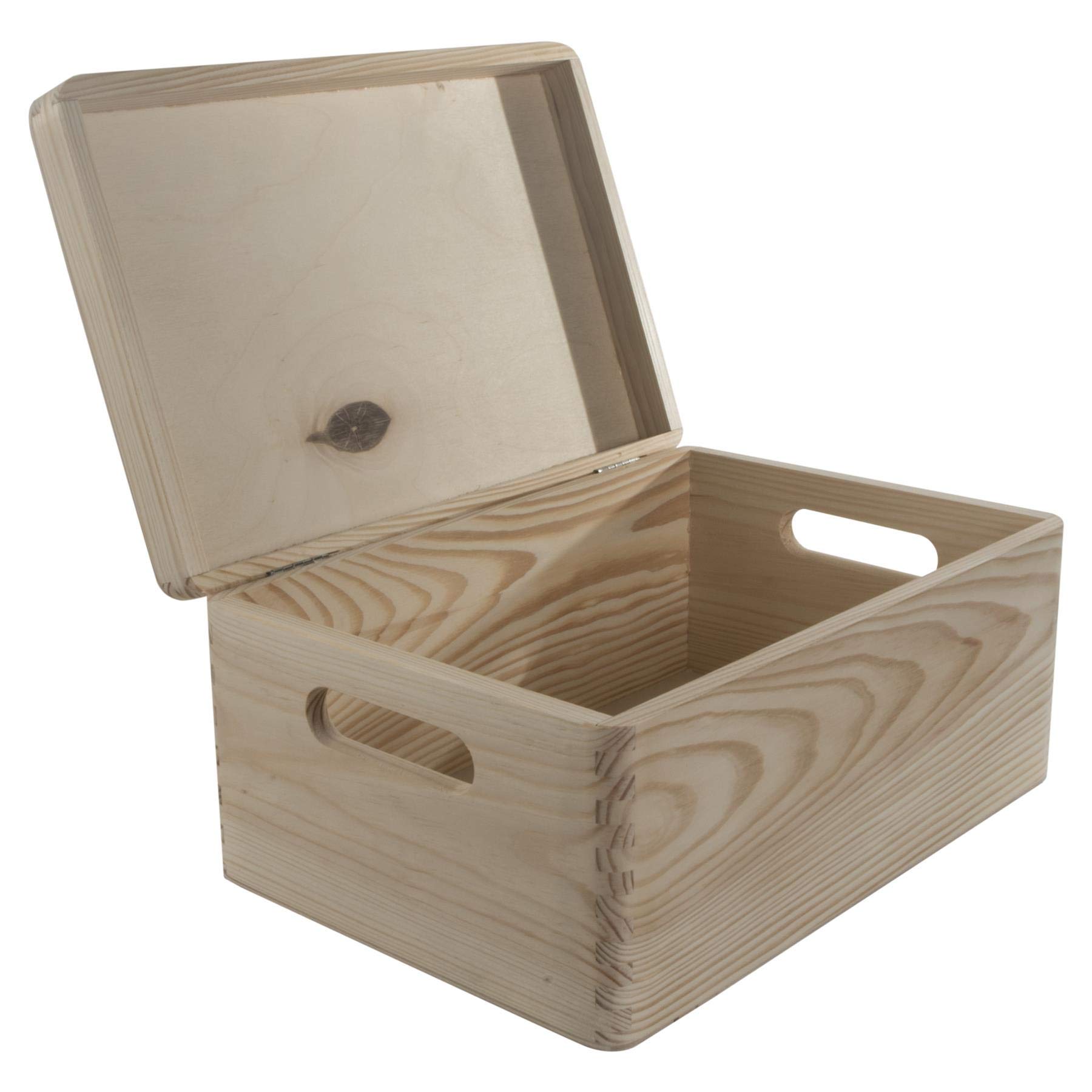 Woodeedoo Beige Wooden Storage Chest With Hinged Lid And Cut-Out Handles – 30 X 20 X 13 Cm – Unpainted Pine Box For Crafts Pyrography Gifts Or Decorative Organisation Projects