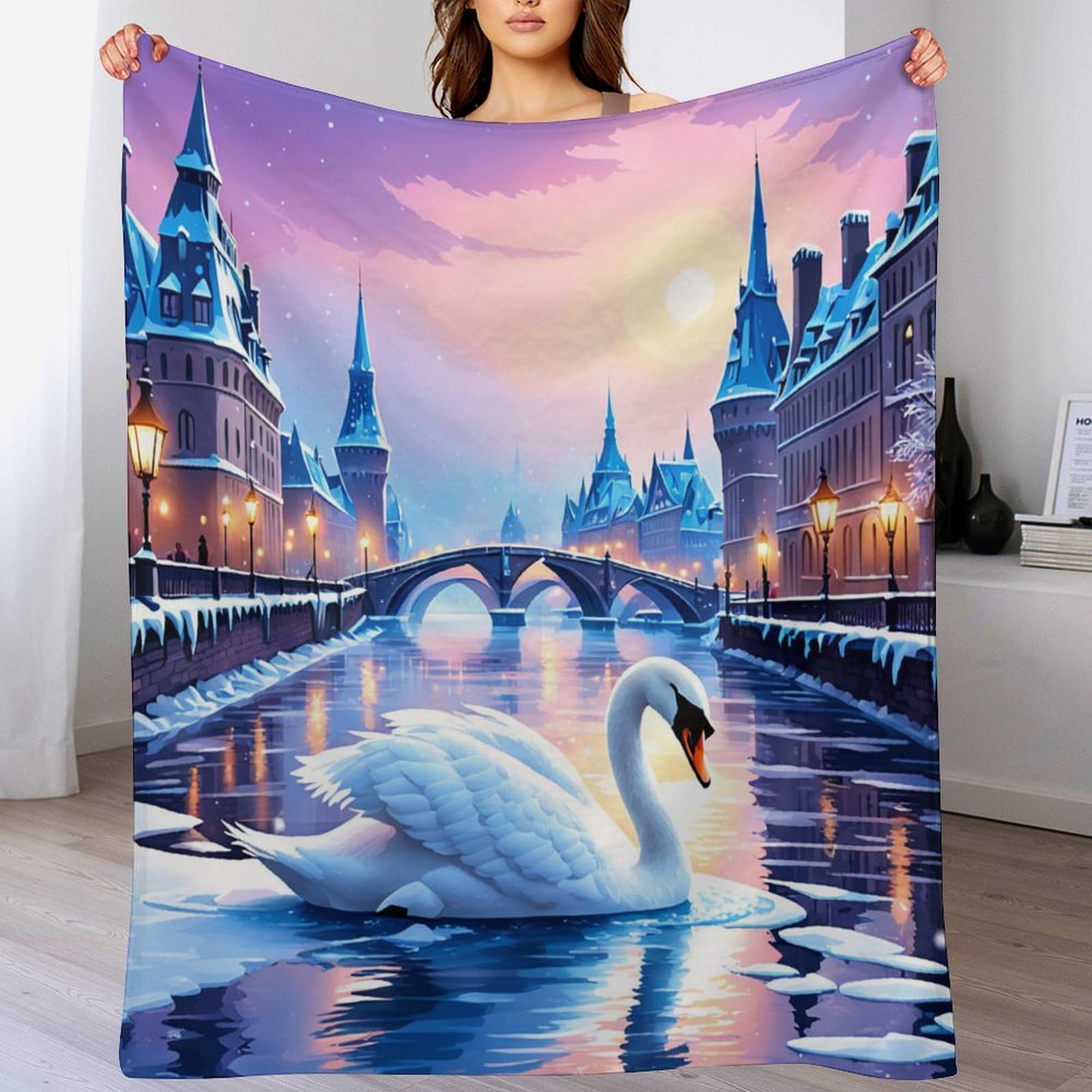 Couverture cygne flannel de qualité supérieure drap de lit et canapé douillet