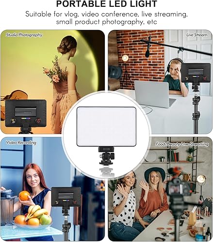 Miniatura 7 de Andoer Luz de video LED, luz de cámara, mini lámpara de fotografía, luz LED regulable, luz LED portátil, 196 cuentas LED, funciona con pilas,