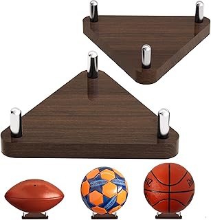 Happyseason 2 Pack Wood Football Display Stand, Triangular Ball Holder for American Football, Basketball & Soccer, Desktop Sports Memorabilia Display Rack for Autographed Balls, Easy Assembly