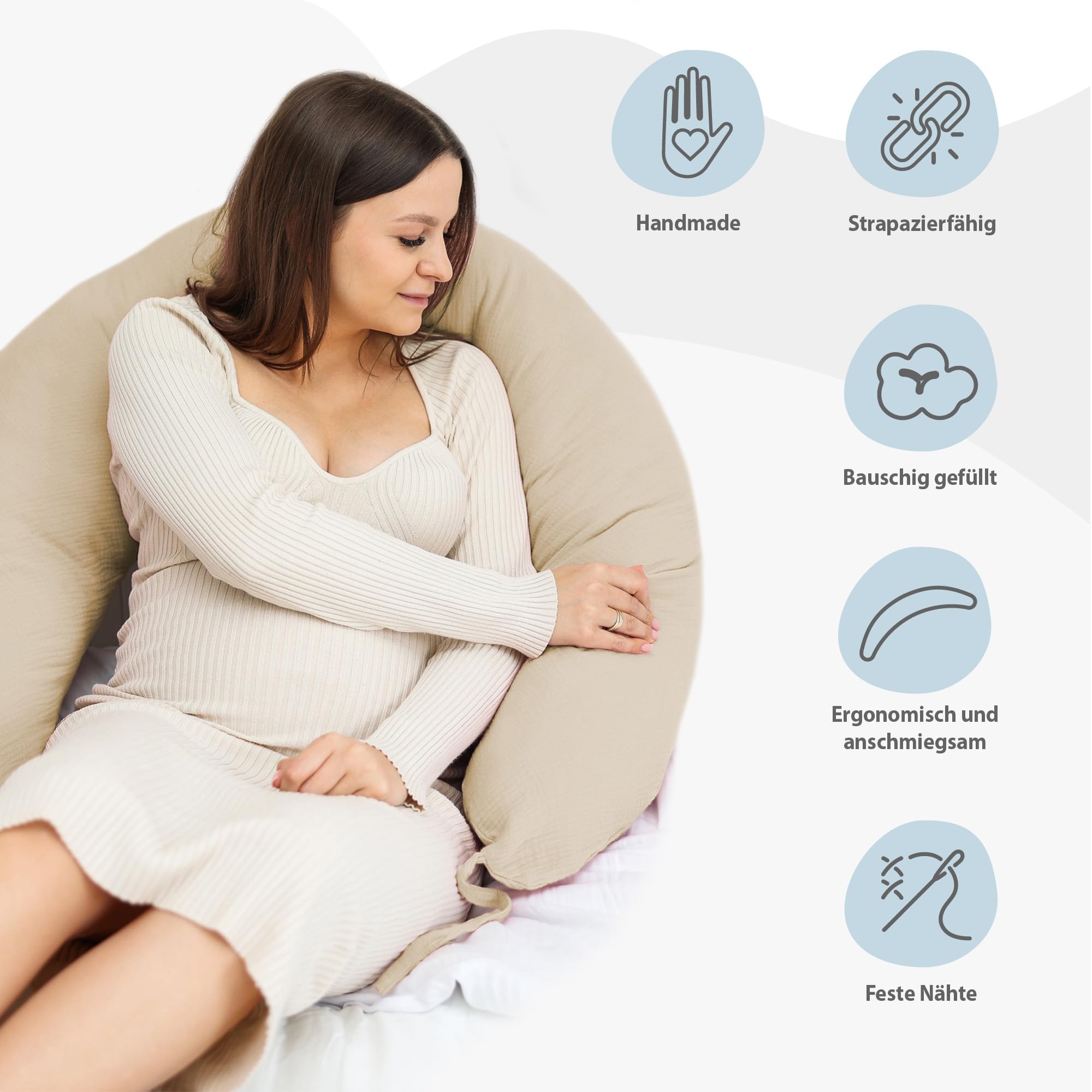Cuscino allattamento e gravidanza Mussola 190cm – Guanciale laterale corpo per dormire sul fianco Supporto perfetto per il riposo e il relax Ideale per maternità e futuro mamme Forma a C Oeko-Tex