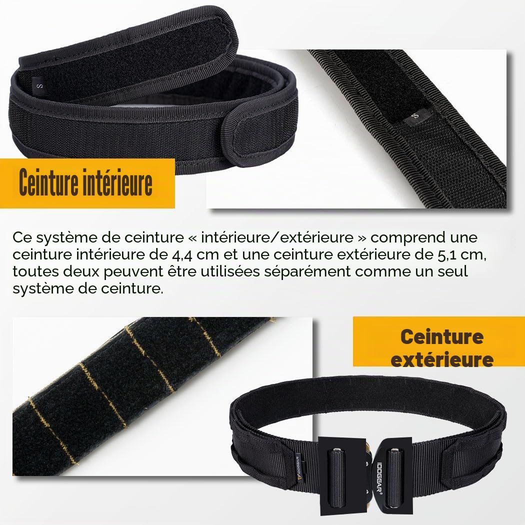 IDOGEAR Ceinture tactique de style militaire MOLLE avec système de ceinture robuste et intérieur/extérieur de 1.75/2 pouces pour homme