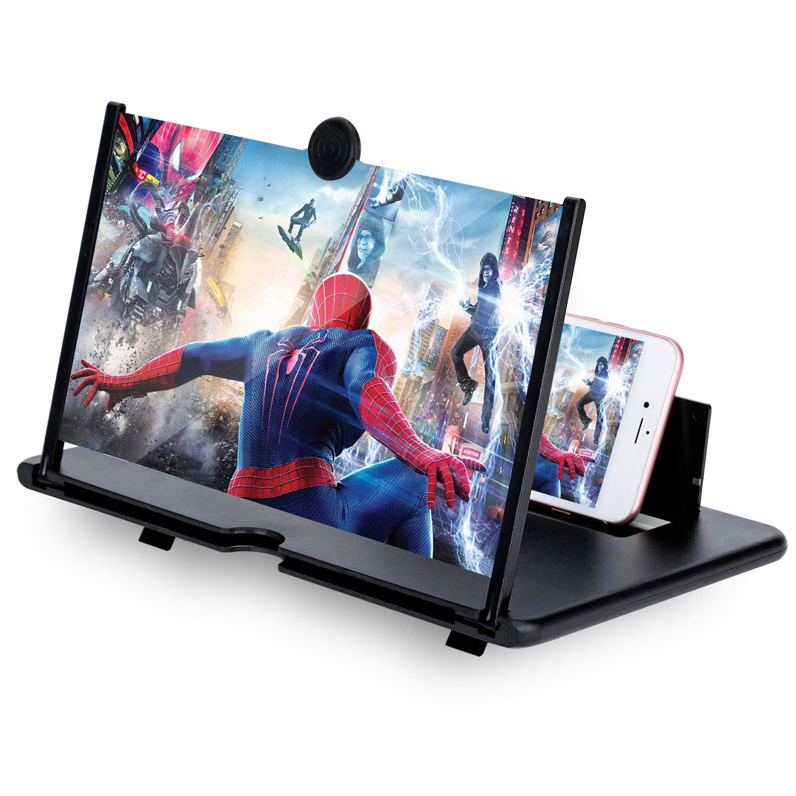35.5cm 3D Phone Screen Magnifier – HD Magnifier Projector Screen Enlarger for Videos, Movies, Games – Foldable Phone Stand with Screen Amplifier – Supports All Smartphones (Black)