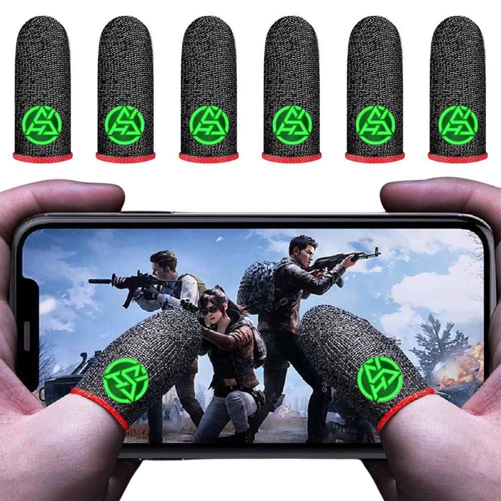Rakizbe Gaming Finger Sleeves, High-Sensitive Anti-Sweat Touchscreen Game Thumb Gloves, Mobile Gamer Finger Cover Cots for PUBG/Knives Out/Rules of Survival