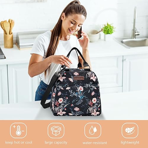 Miniatura 6 de FABUVIEW Bolsa de almuerzo para mujer, lonchera portátil, bolsa de almuerzo reutilizable aislada con cinturón de hombro ajustable