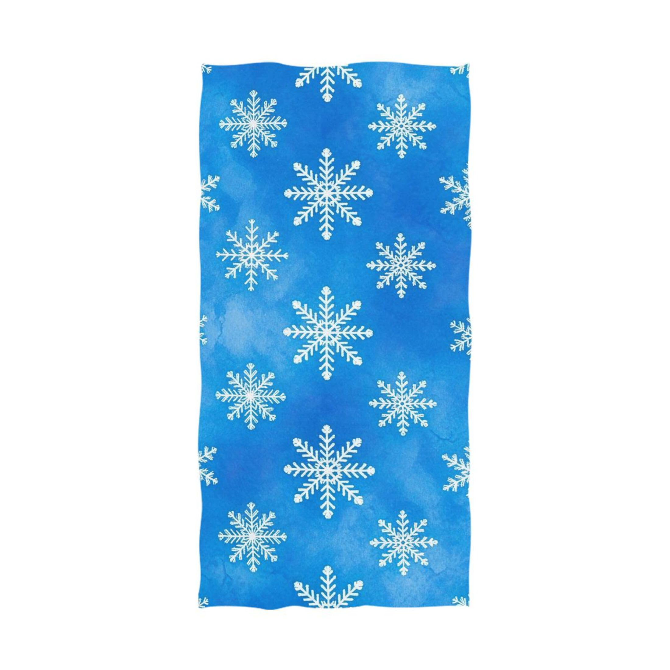 Luxury Bath Sheets Oversized 32 x 64 Inch, Shower Body Bath Towels Bathroom Spa Thin Lightweight Beach Towel Quick Dry White Snowflakes Blue Xmas