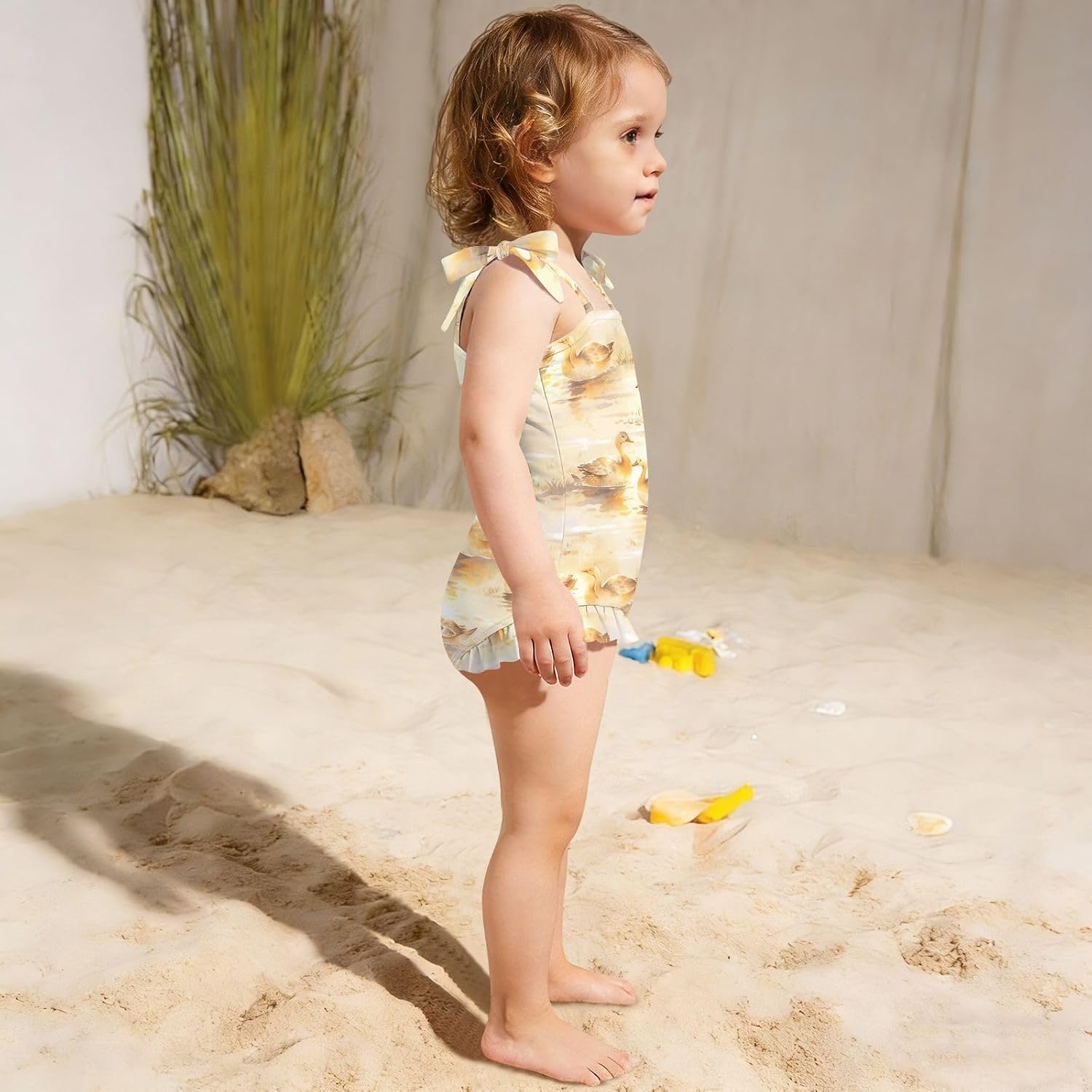 visesunny Toddler Girl Swimsuit Adjustable Strap Swimwear Golden Sunset Duck Bathing Suits for Girls 18M-6Y