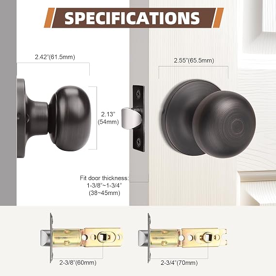 GOBEKOR 8 Pack Oil Rubbed Bronze Passage Door Knobs Round Interior Door Knobs with Lock Passage Knobs Keyless Closet Door Knob Modern Door Hardware