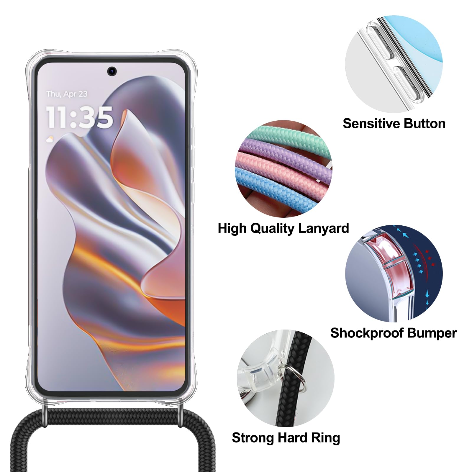 Etui na długim pasku, kompatybilne z Motorola Edge 60 Neo/Edge 50 Neo, przezroczyste, silikonowe, ochronne, odporne na wstrząsy, odporne na zarysowania, przezroczyste, z tworzywa TPU, zielone