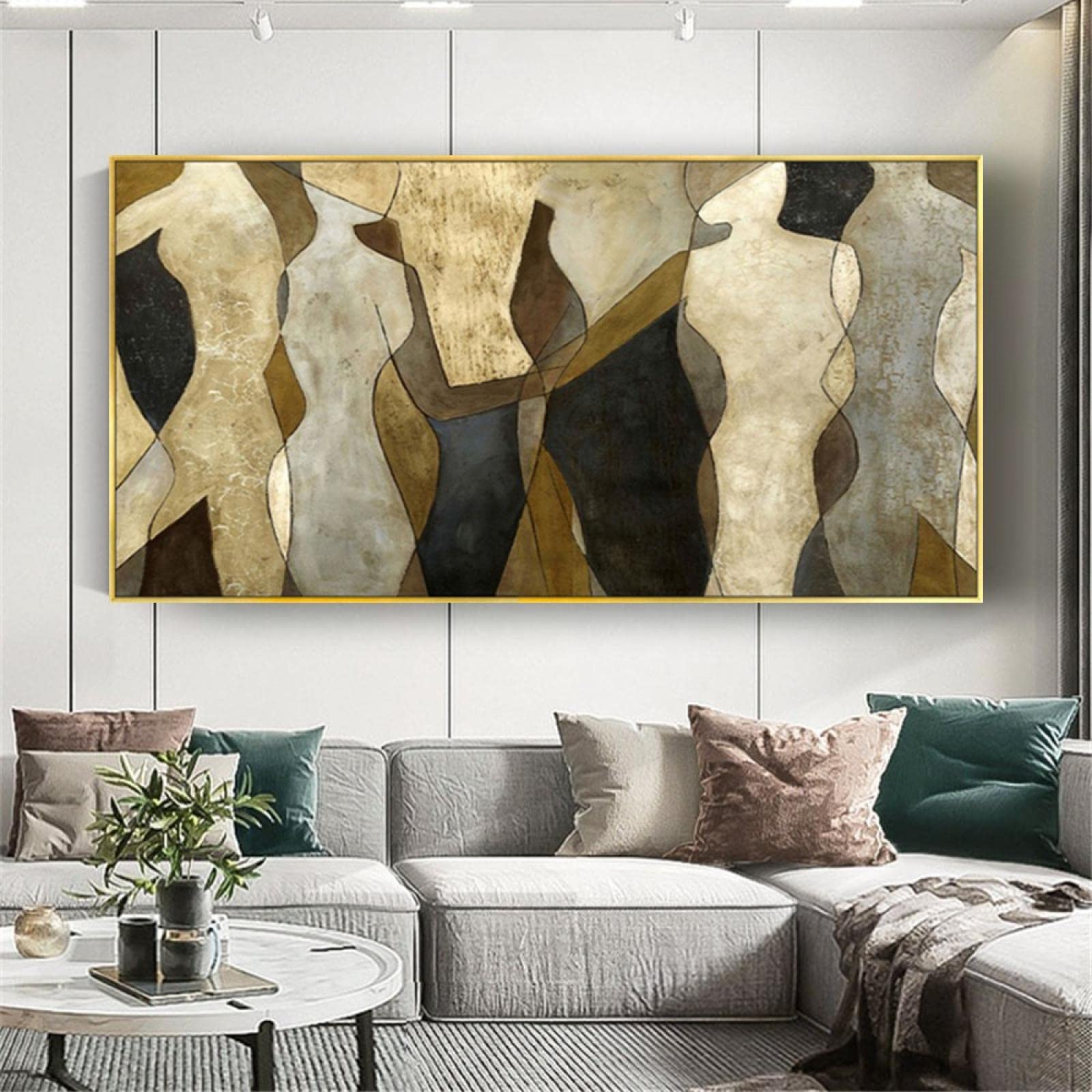 Quadro artistico da parete in bronzo marrone oro dipinto per la casa su tela per soggiorno, decorazione artistica moderna e grande, 160 x 80 cm, cornice interna pronta da appendere
