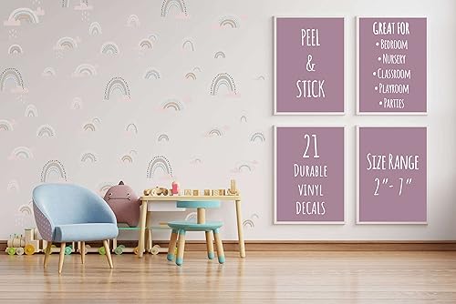 Miniatura 4 de Calcomanías de pared de arco iris boho para sala de juegos, 21 calcomanías de arco iris  2 pulgadas a 7 pulgadas  Calcomanías de pared para despegar