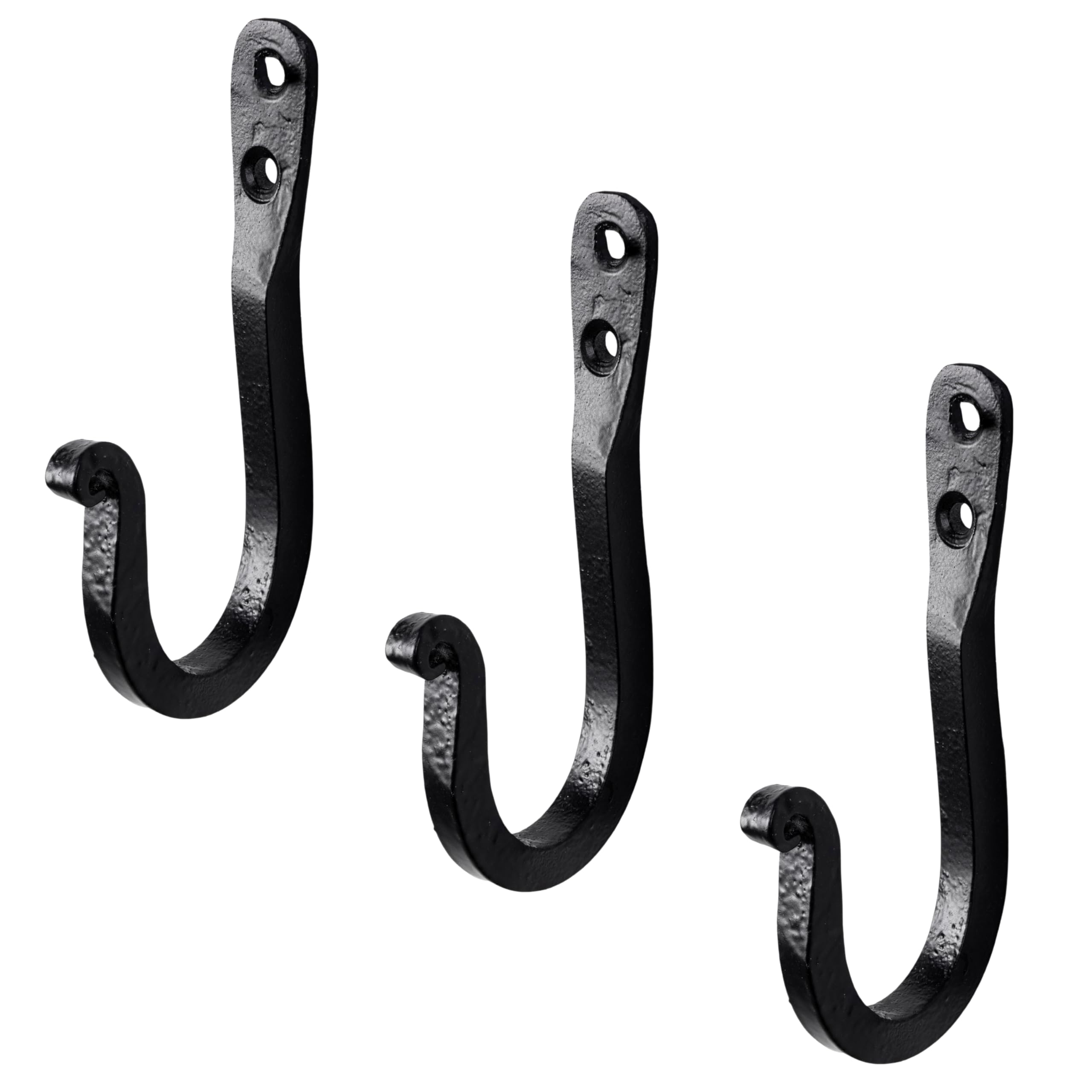 Hell Blues Hand Forged Wrought Iron Single Coat Hook Set of 3, Rustic mudroom, Industrial Kitchen ~ Weatherproof Antique Style Blacksmith Hooks