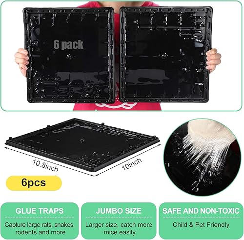Miniatura 2 de Qualirey 6 trampas de pegamento para ratones de ratas gigantes de 10 x 10.8 pulgadas, trampas adhesivas para ratones con sabor a maní, feromonas,