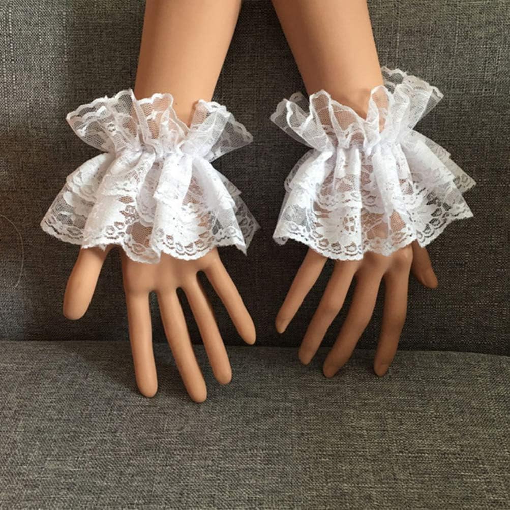 KESYOO Lace Sleeves for Women Fingerless Wrist Cuffs 2 Pairs Lolita Style Black and White Lace Cuff Gloves Elegant Lolita Accessories
