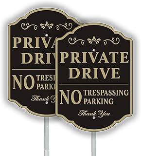 Yuntarda Private Drive Sign - 2 Pack 9.6"x13.6" No Parking, No Trespassing With 28" Long Alloy Stake - Aluminum Metal, Reflective and Weatherproof for Outdoor Use