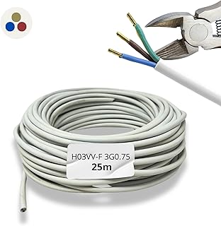 25 mètres Câble électrique 3 Fils 3x0.75 | Câble pour Extensions H03VV-F | Installation Électrique | Câble d’Alimentation | PVC | Blanc | Gaine Ronde | Triphilaire