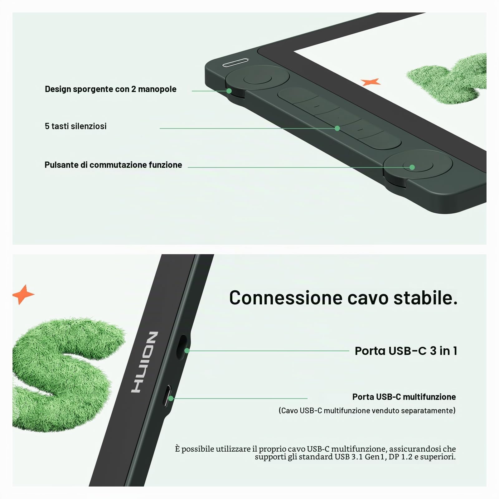 HUION Kamvas 13 (Gen 3) SE - Tavoletta grafica con schermo in vetro antiriflesso da 13,3 pollici con PenTech 4.0, pressione della penna 16384 per PC, Mac, Android