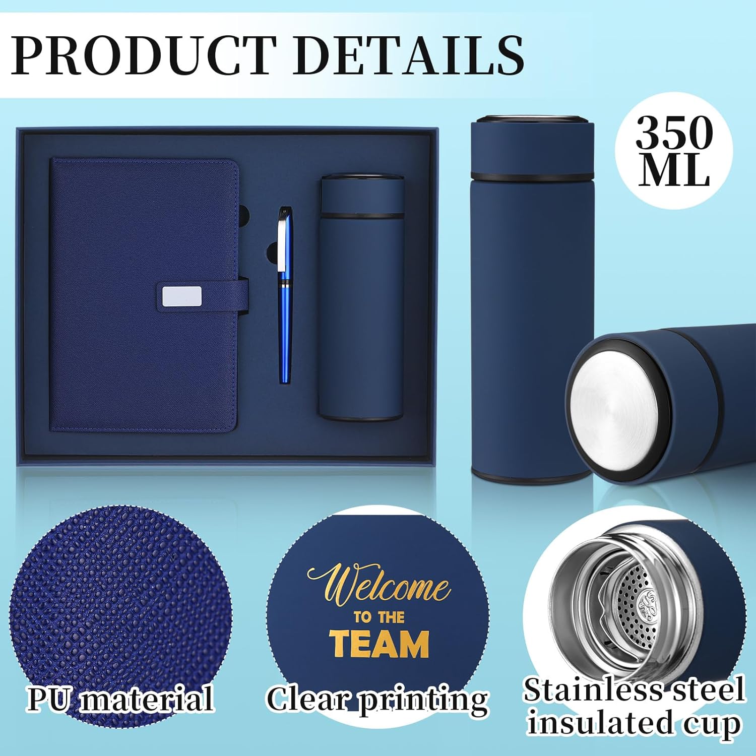 Thenshop Set of 5 New Employee Welcome to The Team Gift Sets Notebook Pen and Tumbler Welcome to The Team Box Employee Appreciation Gift Sets for New Worker Men Women Office(Blue) - Image 3