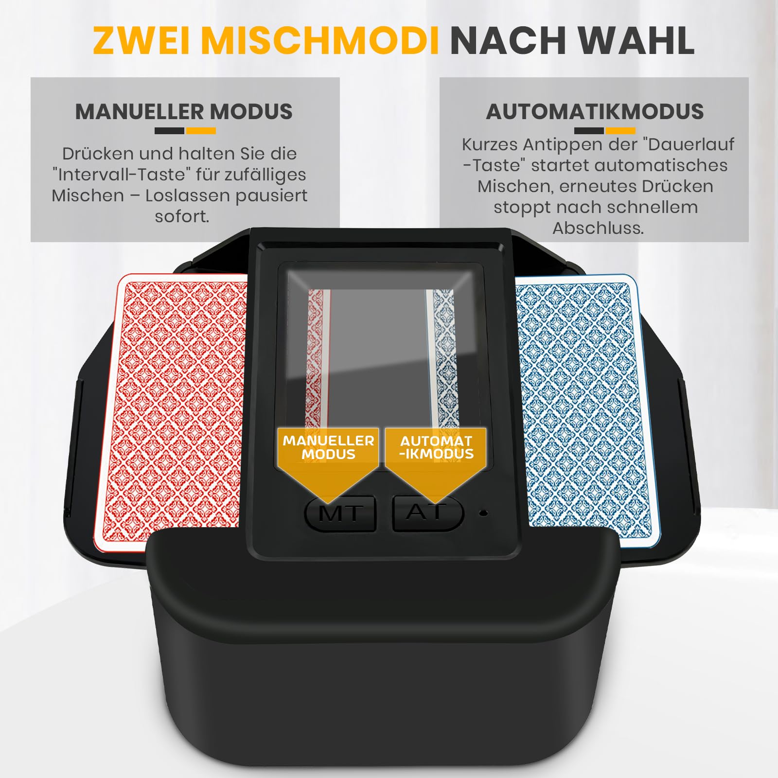 TOFFCAEA Automatischer Kartenmischer, mit 2000mAh wiederaufladbarer eingebauter Batterie für 2 Kartensätze, für Kartenspiele, Texas Hold'em, Poker, Heimkartenspiele, Blackjack (Schwarz) - 2