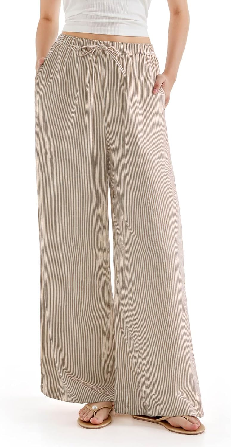 SUUKSESS Women Wide Leg Linen Pants with Pocket High Waisted Lounge Palazzo Pant
