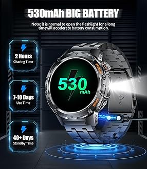 LIGE Military Smart Watches for Men with LED Flashlight(Answer/Make Calls),530mAh Large Battery,1.43’’ AMOLED,5ATM Waterproof Smartwatch for Android iOS,130+Sport Modes Heart Rate/Sleep Monitor Black