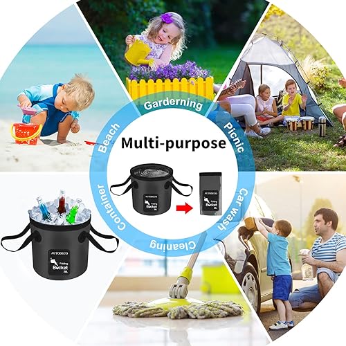 Miniatura 6 de AUTODECO Paquete de 3 cubos plegables de 5 galones, cubo de agua plegable, lavabo portátil para viajes al aire libre, camping, pesca, jardinería,