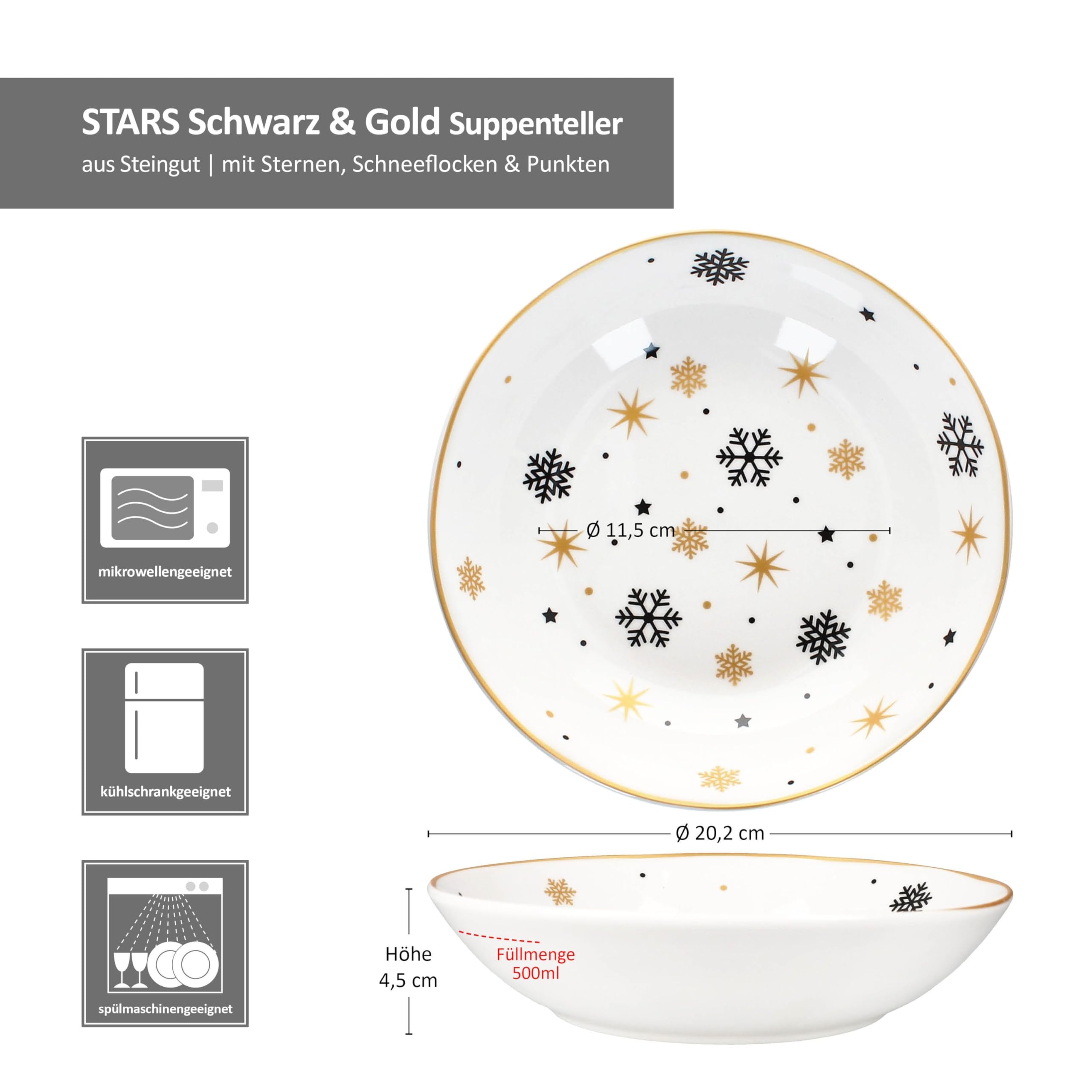 MamboCat Set 6 Piatti Piani In Gres Per Natale – Stelle E Fiocchi Di Neve, 26.8 Cm, Adatti A Microonde E Lavastoviglie