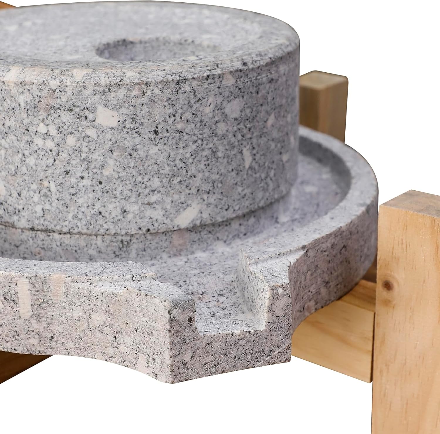 Artisanal Natural Stone Grain Mill (Solid Wood Base) - Household Grinder for Wheat/Spices & Coffee Beans, Ideal for Breads & Tortillas (7.87x11.8 Inches)