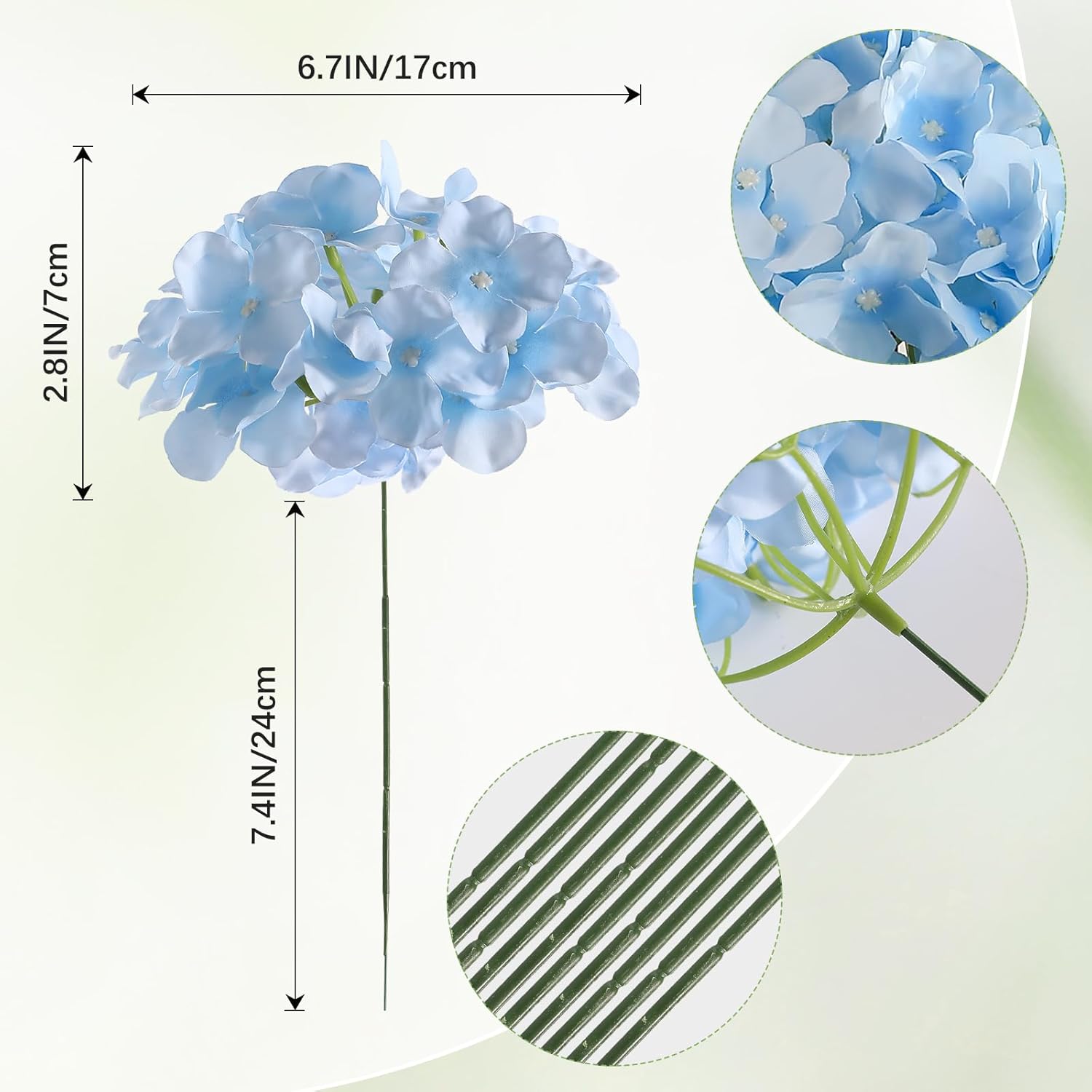 Tifuly 24 Pcs Blue Hydrangea Artificial Flowers Bulk, Faux Hydrangea Full Flowers Heads with Stems, Fake Silk Flowers for Wedding, Garden, Home, Party Decoration