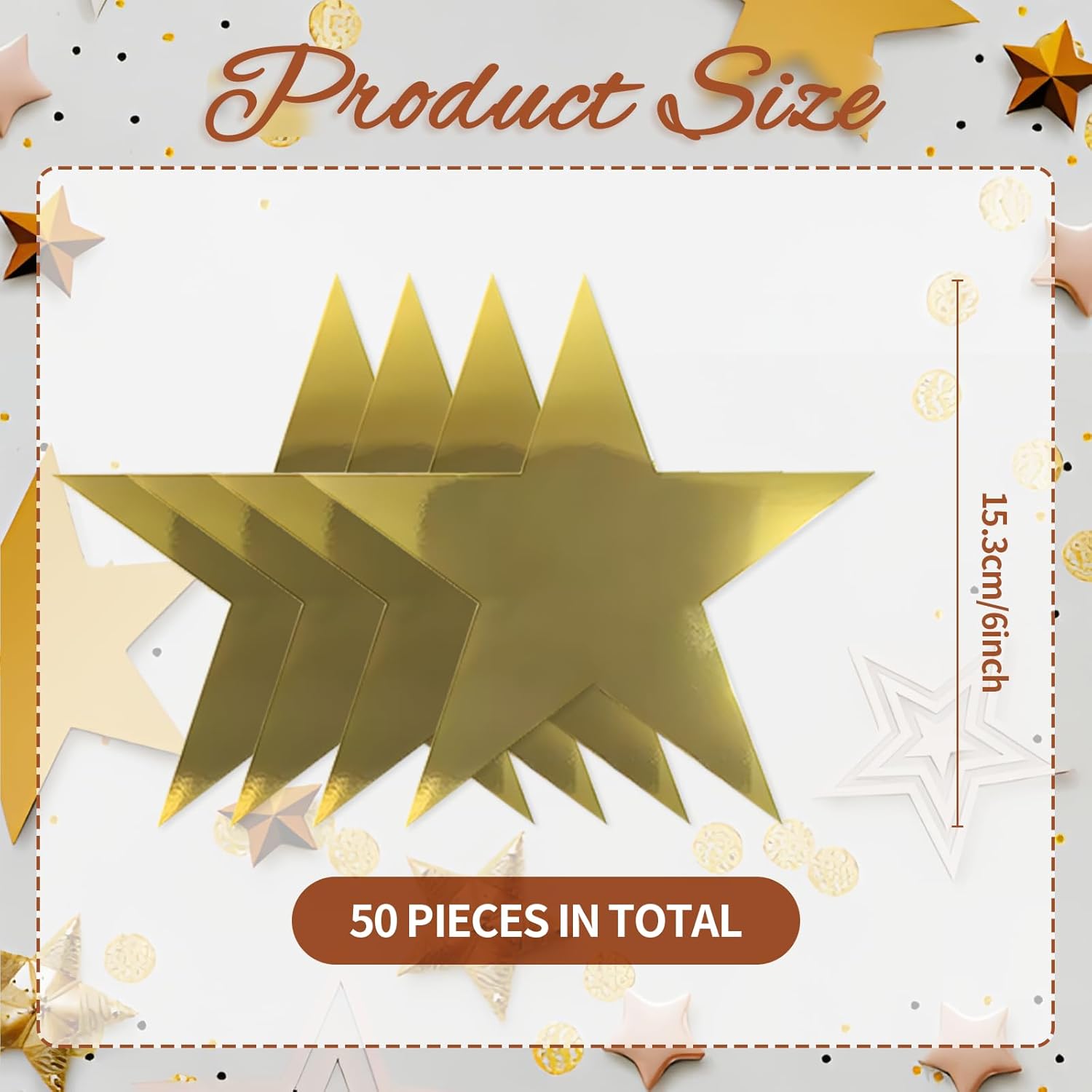Gold Star Cutouts,50PCS Star Cutouts, 6" Double Printed Paper Stars,Cardboard for DIY Party Decorations, Wall Décor, Birthdays, Weddings,Graduation Party Decoration - Image 2