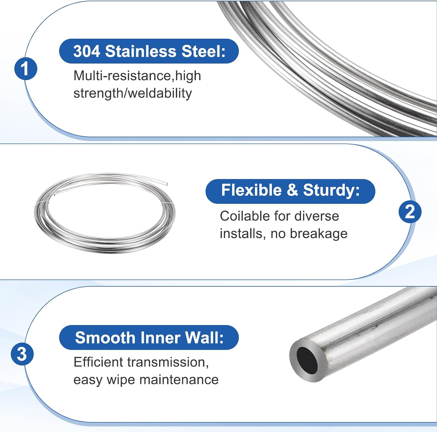uxcell Stainless Steel Tubing Coil, 5/16" OD x 16.4 ft Industrial 304 Stainless Steel Welded Tubing with Gloves, Silver Tone 0.02"Thickness