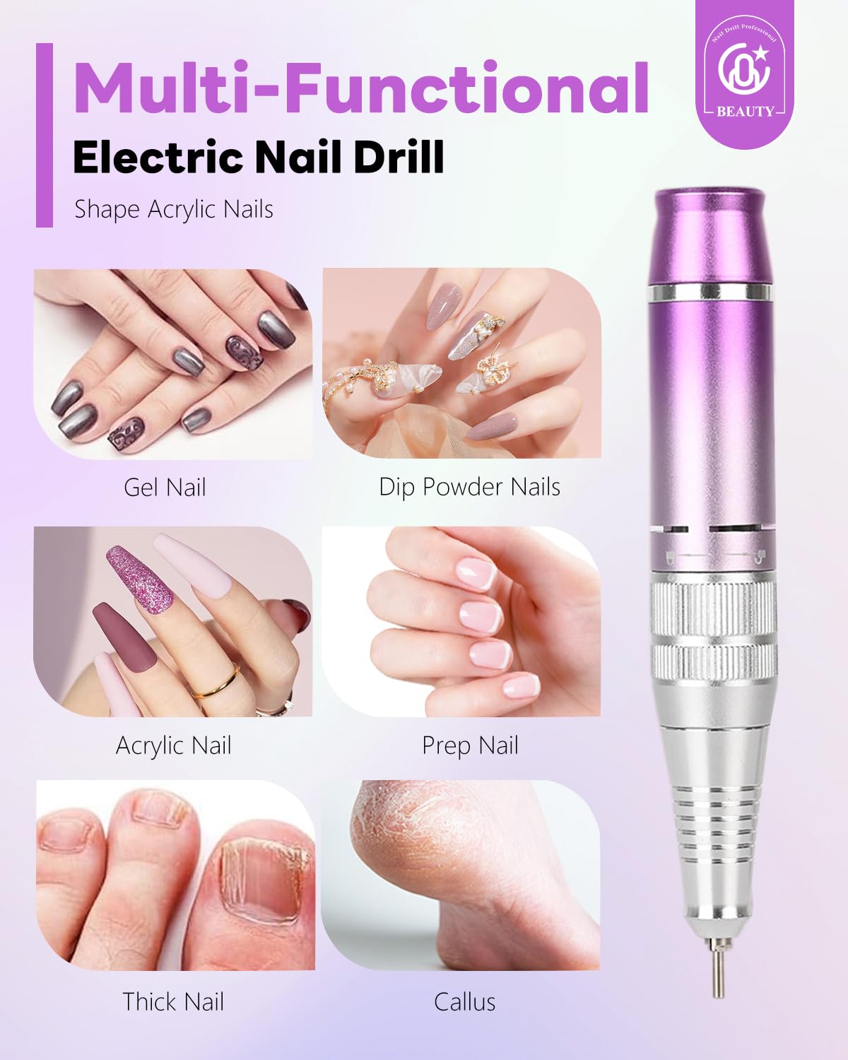 CozyZen Portable Professional Nail Drill, 35,000 RPM Rechargeable Electric Nail File, Cordless E-File Machine with Extended Battery Life, Lightweight Design for Manicure & Pedicure (Gradient Purple)