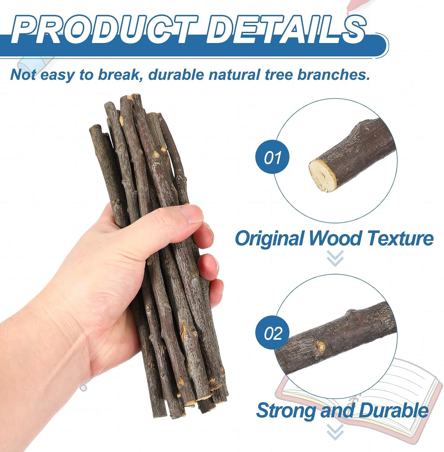 PATIKIL 50 Pcs 8inch Wood Log Sticks, 0.28-0.39inch in Diameter Natural Driftwood for Crafts Wooden Craft Sticks for DIY Crafting Photo Props Driftwood Decor, Peach Branch Wood