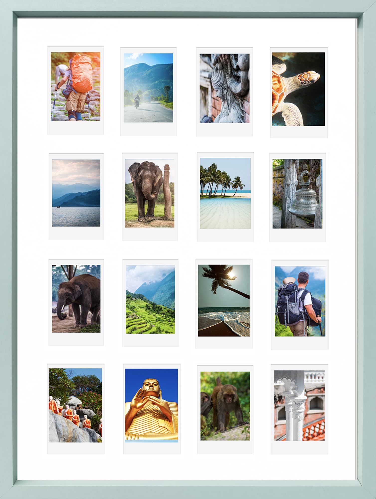 pf+a REAL GLASS Instax Mini Multi Photo Frame For 16 Photos - Green A3 Multi Instax Mini Picture Frame