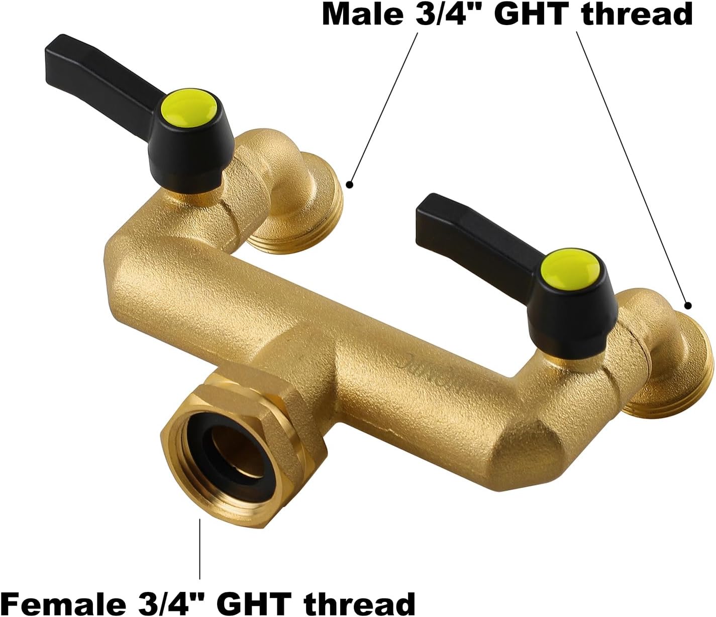 HQMPC Garden Hose 2 Way Valve Brass Splitter with Solid Brass Handle Hose Adapter 2 Way Valve 3/4" GHT Thread New Model