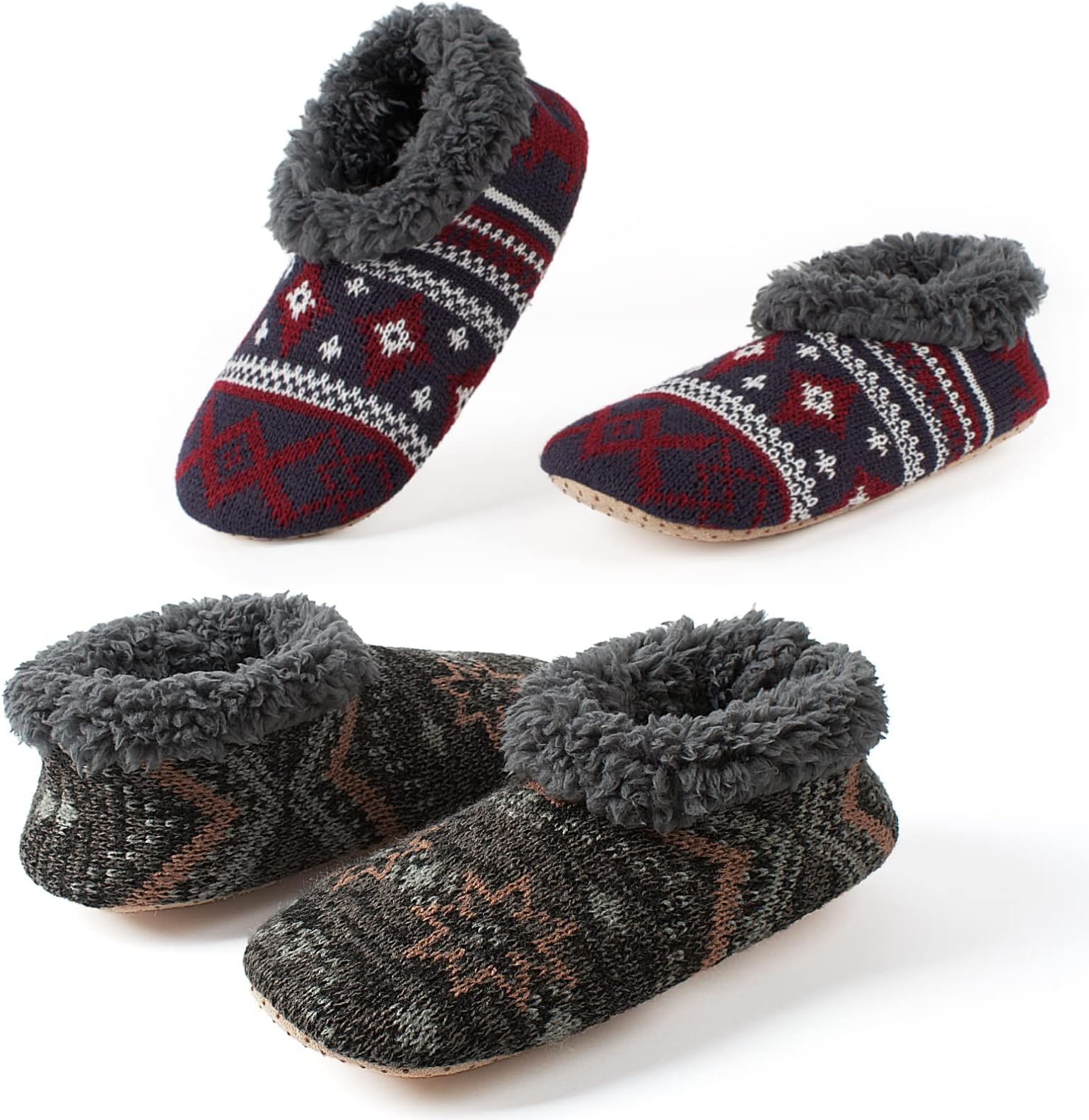 Cozylook2-Pack Men's Soft Sole Slippers, Cozy Fuzzy Sock Shoes with Non-Slip Grippers, Unique Gifts