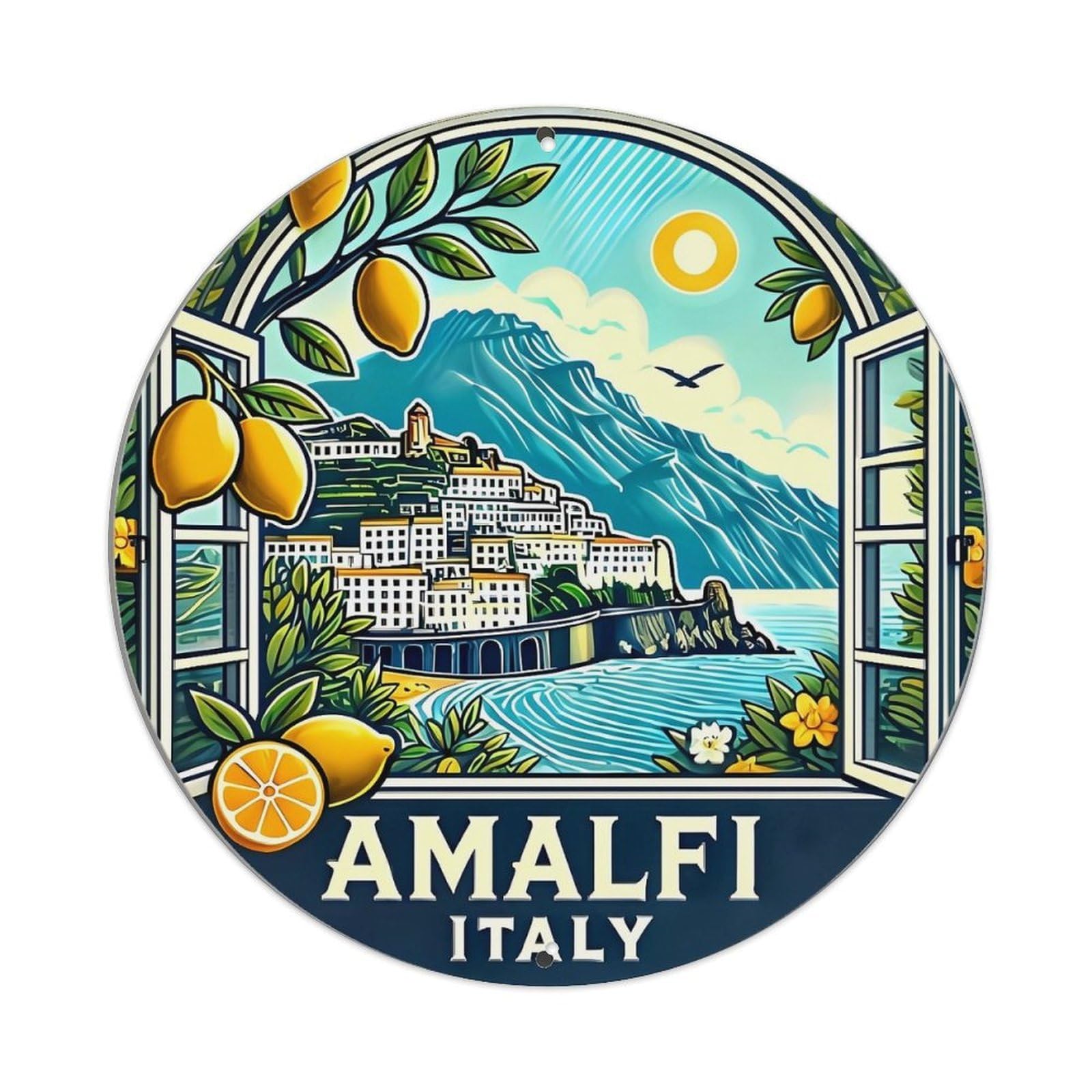 Amalfi Italy Coastal Lemon Scene Metal Tin Sign Plaque