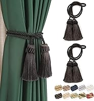 Vista 11 de Fenghuangwu Alzapaños de cortina decorativos hechos a mano con borla (plata, 4P)