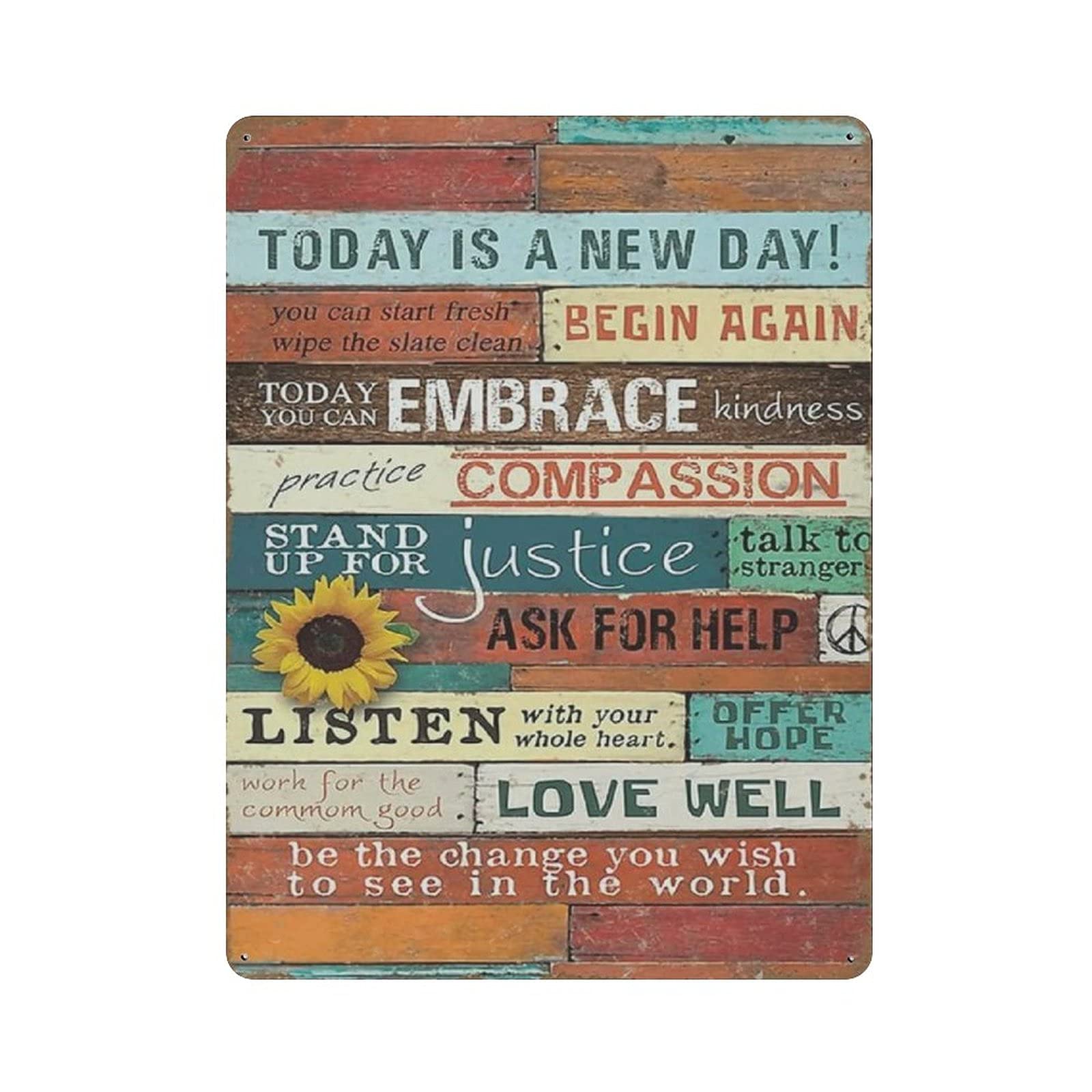 Metal Tin Sign Today Is A New Day Begin Again Vintage Tin Poster Metal Sign Wall Decoration Country Kitchen Home Garage Decor 16"x12"